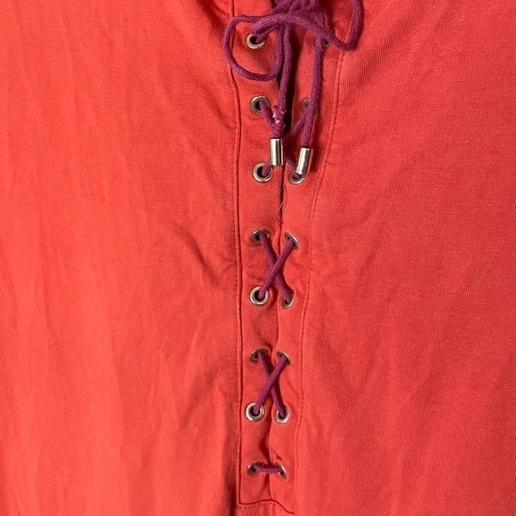Chaps Orange Nightgown Sleep Shirt with Rhinestone Logo Tie Front Womens Size XL - Picture 3 of 7